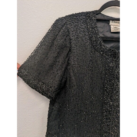 Vintage Sténay Black Beaded Silk Evening Jacket sz S Wedding Formal Matron - Picture 3 of 9